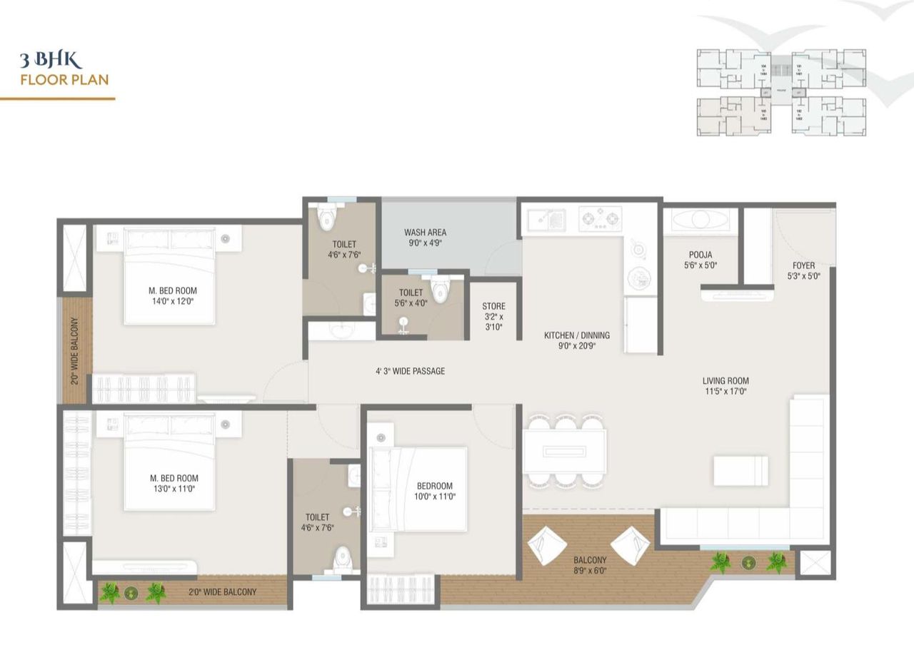 3 Bhk Plan of real estate project Hari Darshan Prime located at Chhani, Vadodara, Gujarat